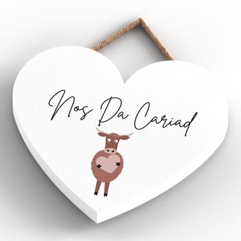 P4357 - Vache Nos Da Cariad Good Night Love Welsh Cute Animal Theme Plaque à suspendre en bois 4