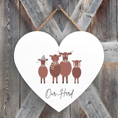 P4358 - Cow Our Herd Cute Animal Theme Wooden Hanging Plaque