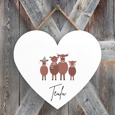 P4361 - Vache Teulu Family Welsh Cute Animal Theme Plaque à suspendre en bois