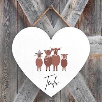 P4361 - Vache Teulu Family Welsh Cute Animal Theme Plaque à suspendre en bois 1