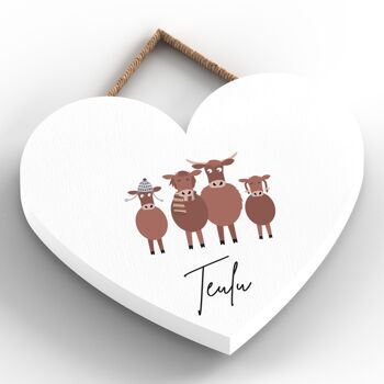 P4361 - Vache Teulu Family Welsh Cute Animal Theme Plaque à suspendre en bois 2