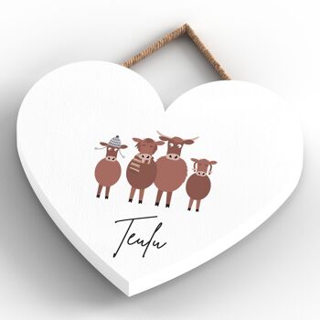 P4361 - Vache Teulu Family Welsh Cute Animal Theme Plaque à suspendre en bois 4