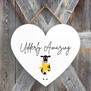 P4362 - Vache Udderly Amazing Cute Animal Theme Plaque à suspendre en bois 1