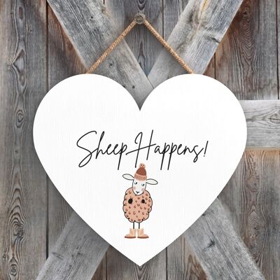 P4376 - Sheep Happens  Cute Animal Theme Wooden Hanging Plaque