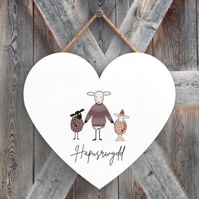 P4377 - Sheep Hapusrwydd Happiness Welsh Cute Animal Theme Wooden Hanging Plaque