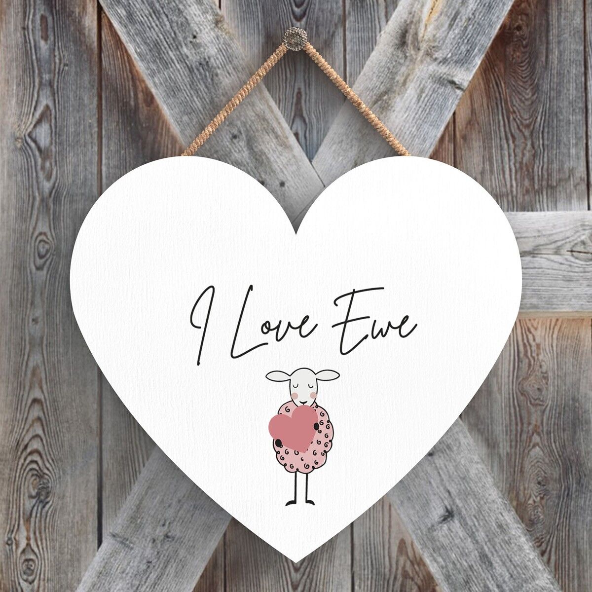 P4378 - Pecora I Love Ewe Simpatica targa da appendere in legno a tema animale