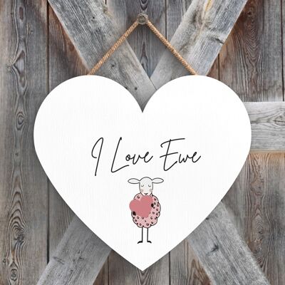 P4378 - Sheep I Love Ewe Cute Animal Theme Wooden Hanging Plaque