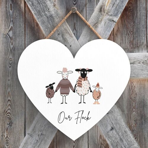 P4382 - Sheep Our Flock Cute Animal Theme Wooden Hanging Plaque
