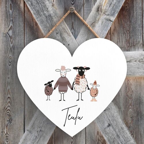 P4385 - Sheep Teulu Family Welsh Cute Animal Theme Wooden Hanging Plaque
