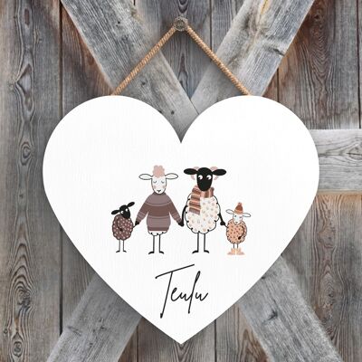 P4385 - Sheep Teulu Family Welsh Cute Animal Theme Wooden Hanging Plaque