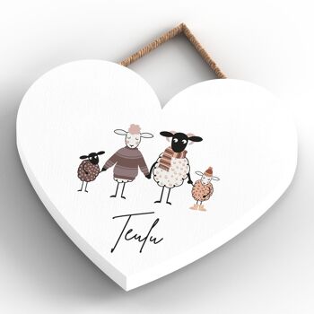 P4385 - Plaque à suspendre en bois sur le thème des animaux mignons de la famille Teulu de moutons 4