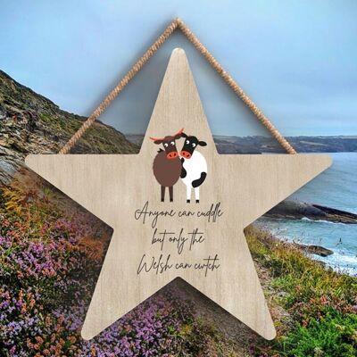 P4394 - Cow Anyone Can Cuddle Welsh Theme Cute Animal Wooden Hanging Plaque
