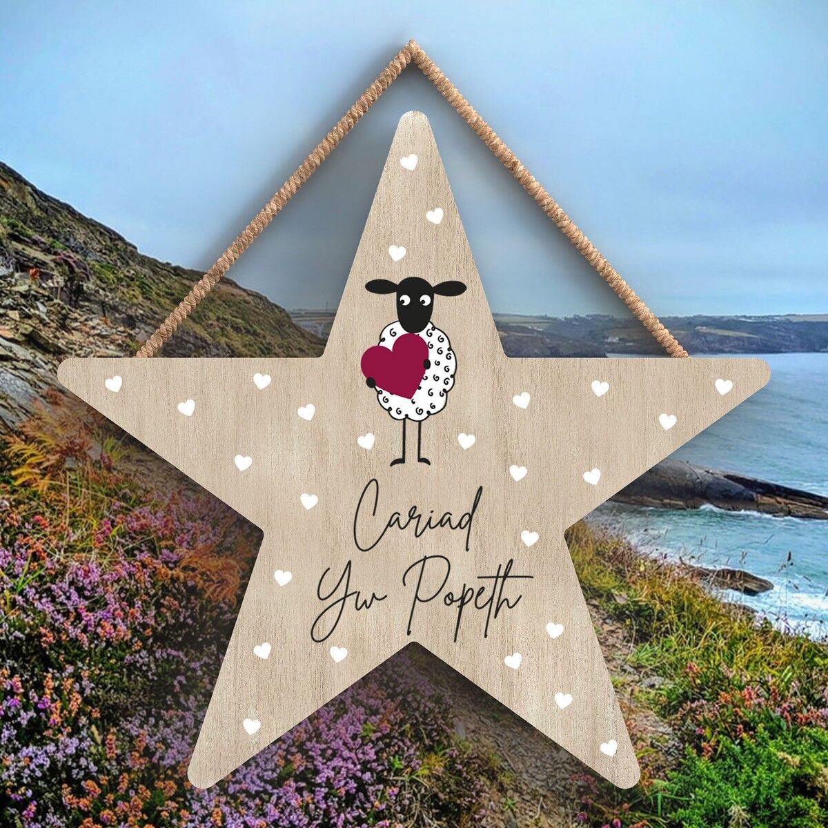 P4418 - Sheep Cariad Yw Popeth Love Is Everything Welsh Cute Animal Theme Plaque