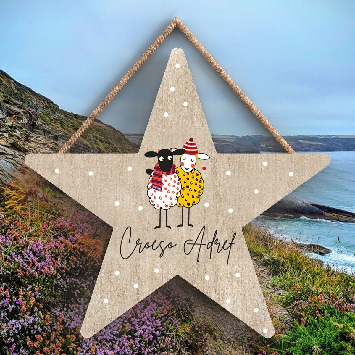 P4419 - Pecora Croeso Adref Welcome Home Welsh Cute Animal Theme Placca da appendere in legno