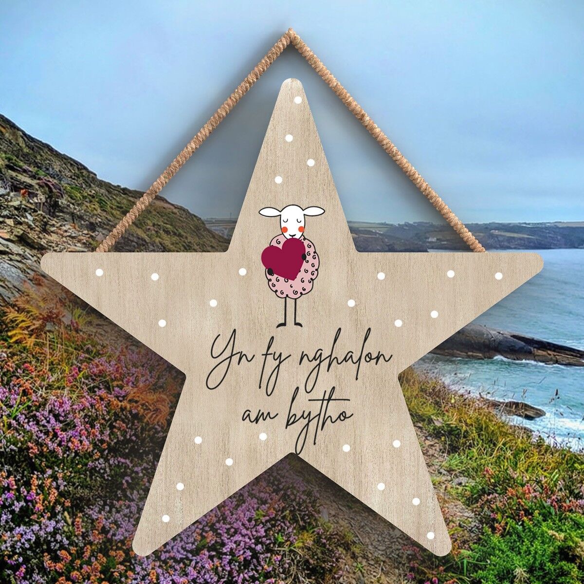 P4436 - Sheep Yn Fy Nghalon Am Bytho In My Heart Forever Welsh Cute Animal Theme Plaque