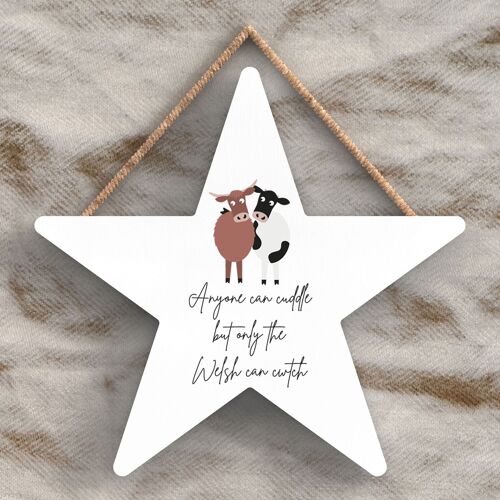 P4437 - Cow Anyone Can Cuddle Welsh Theme Cute Animal Wooden Hanging Plaque