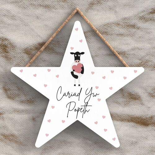 P4440 - Cow Cariad Yw Popeth Love Is Everything Wlesh Cute Animal Theme Wooden Hanging Plaque