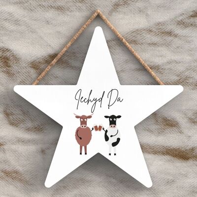 P4444 - Vaca Iechyd Da Good Health Welsh Cute Animal Theme Placa colgante de madera