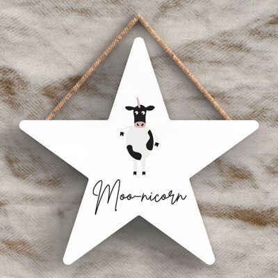 P4448 - Vaca Moonicorn Lindo Tema Animal Placa Colgante de Madera