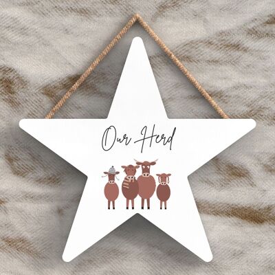 P4450 - Cow Our Herd Cute Animal Theme Wooden Hanging Plaque