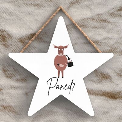 P4451 - Cow Paned Cuppa Welsh Cute Animal Theme Wooden Hanging Plaque