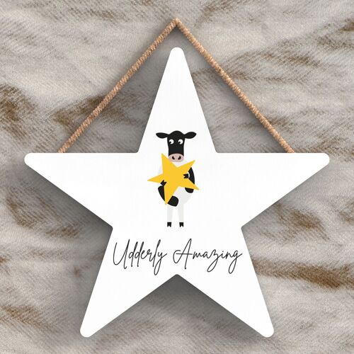 P4454 - Cow Udderly Amazing Cute Animal Theme Wooden Hanging Plaque