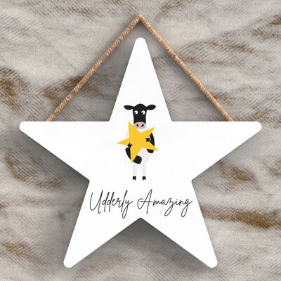 P4454 - Vaca Udderly Amazing Cute Animal Theme Placa colgante de madera