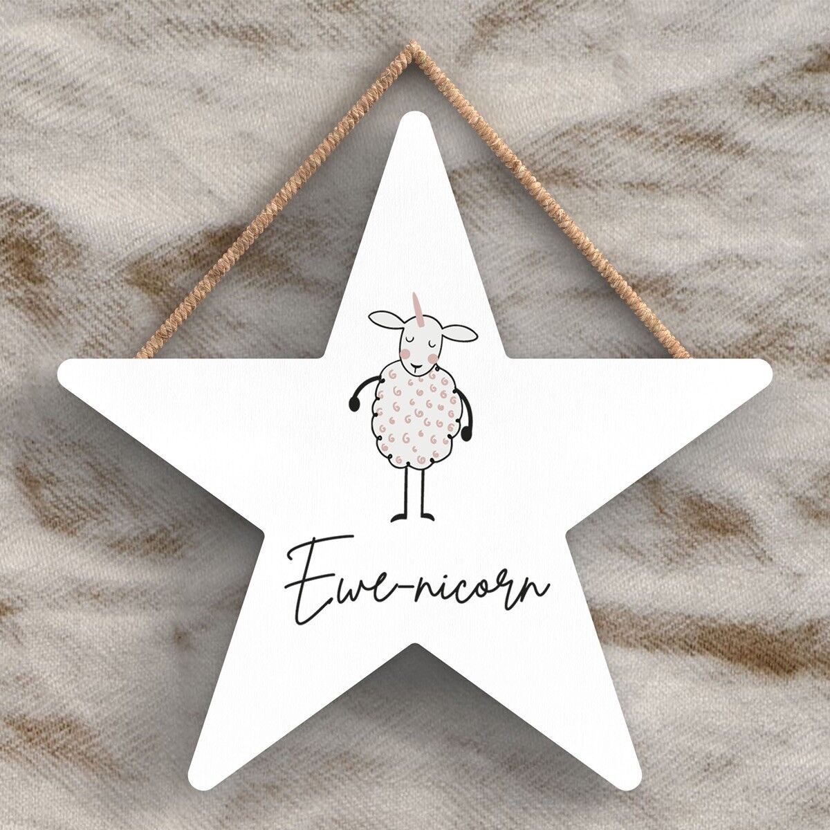 P4465 - Targa da appendere in legno a tema animale carino pecore Ewenicorn