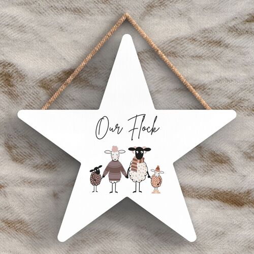 P4473 - Sheep Our Flock Cute Animal Theme Wooden Hanging Plaque
