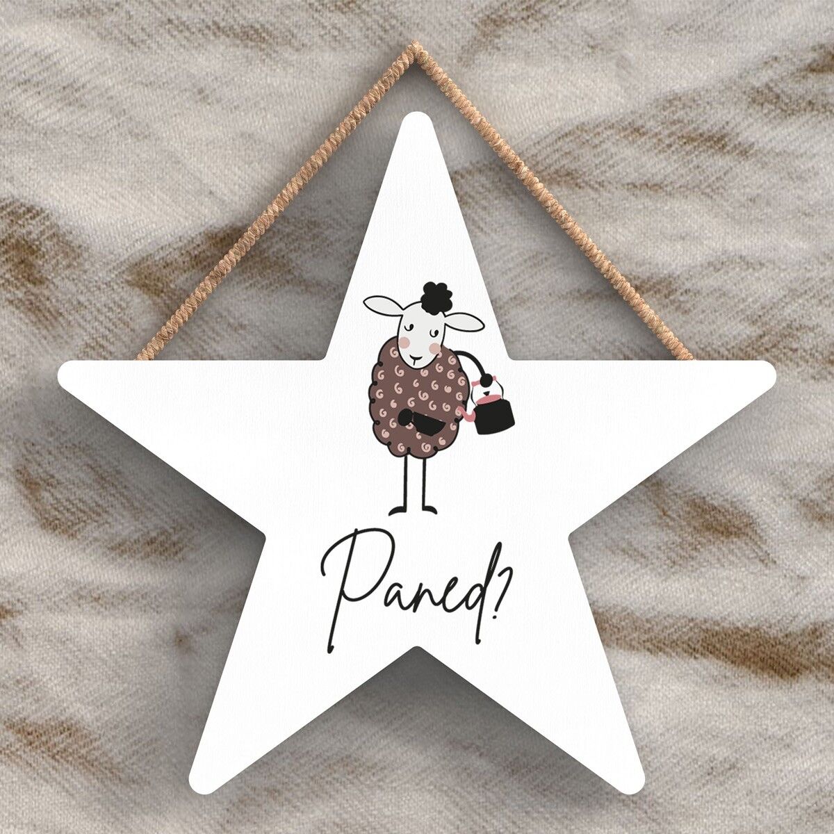 P4474 - Placa colgante de madera con tema de animal lindo galés Cuppa Paned de oveja