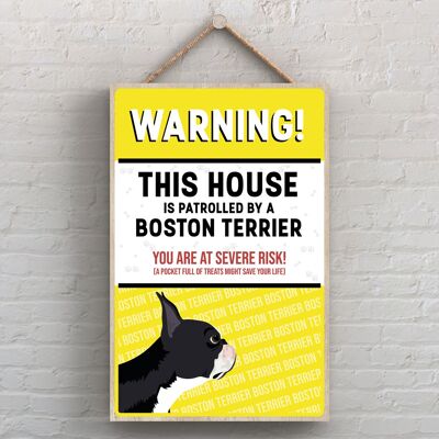 P4489 - Placa colgante de madera con ilustración de raza de perro Boston Terrier Works Of K Pearson
