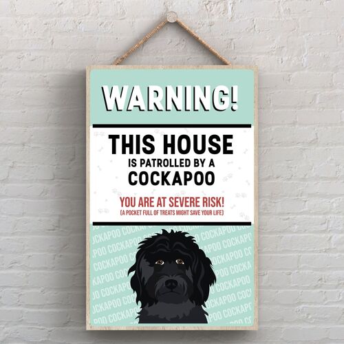 P4495 - Cockapoo Black Works Of K Pearson Dog Breed Illustration Wooden Hanging Plaque