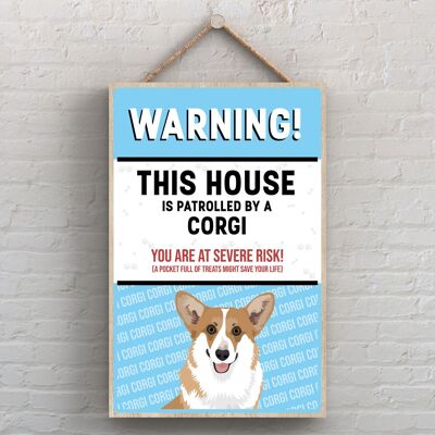 P4499 – Corgi Works of K Pearson Dog Breed Illustration Holzschild zum Aufhängen