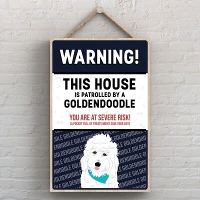 P4509 – Goldendoodle Works Of K Pearson Dog Breed Illustration Holzschild zum Aufhängen