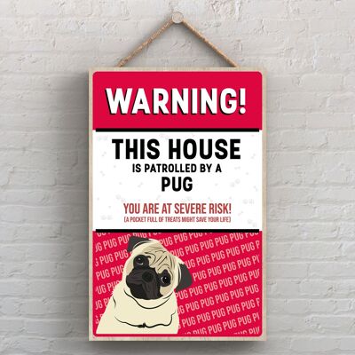 P4519 – Pug Works of K Pearson Dog Breed Illustration Holzschild zum Aufhängen