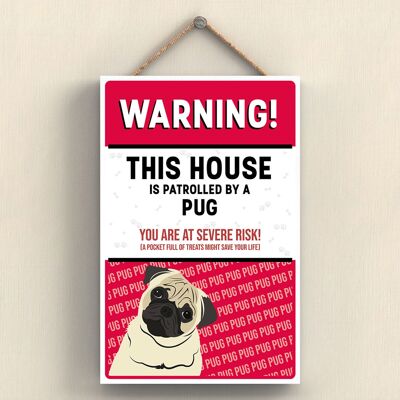 P4572 - Pug Works Of K Pearson Dog Breed Illustration Wooden Hanging Plaque