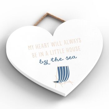 P4589 - Plaque à suspendre en forme de coeur nautique sur le thème de la plage au bord de la mer House By The Sea 2