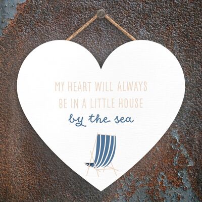 P4589 - House By The Sea Seaside Beach Themed Nautical Heart Hanging Plaque