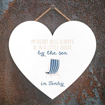 P4589_TENBY - Plaque à suspendre en forme de cœur nautique House By The Sea In Tenby Seaside Beach 1