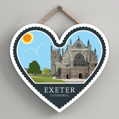 P4590 - Exeter Cathedral Works Of K Pearson Seaside Town Illustration Wooden Hanging Plaque