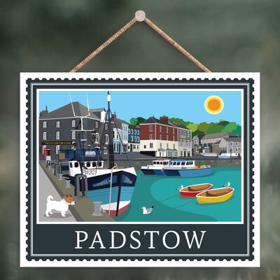 P4591 - Padstow Works Of K Pearson Seaside Town Illustration Placa colgante de madera