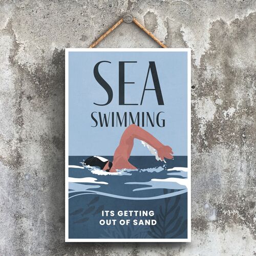 P4593 - Sea Swimming Illustration Sports Theme Printed Onto A Wooden Hanging Plaque