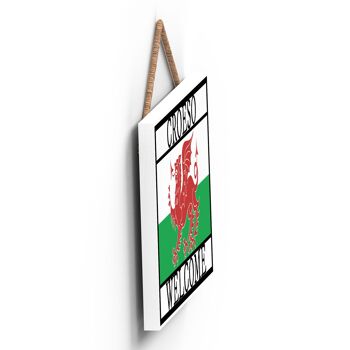 P4596 - Croeso Welcome Welsh Dragon Sign Welsh Flag Plaque décorative en bois à suspendre 3