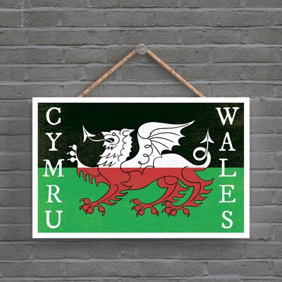 P4597 - Cymru Gales Welsh Dragon Sign Bandera galesa Placa de madera colgante decorativa