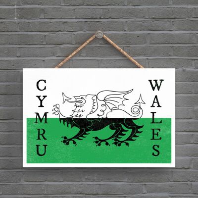 P4598 - Cymru Gales Welsh Dragon Sign Bandera galesa Placa de madera colgante decorativa