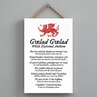 P4599 - Placa decorativa colgante de madera con el símbolo del dragón galés del himno nacional de Gales