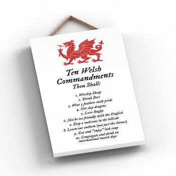 P4600 - Ten Welsh Commandments Welsh Dragon Sign Plaque décorative en bois à suspendre 2
