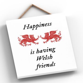 P4602 - Happiness Welsh Friends Welsh Dragon Sign Plaque décorative en bois à suspendre 2