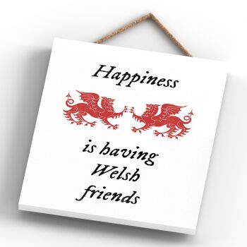 P4602 - Happiness Welsh Friends Welsh Dragon Sign Plaque décorative en bois à suspendre 4