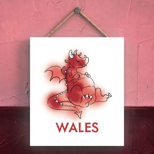 P4605 - Wales Cute Welsh Dragon Sign Decorative Hanging Wooden Plaque